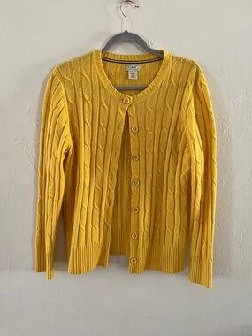 L.L.Bean Sunny Yellow Cable Knit Cardigan Fisherman Preppy Academia Wool